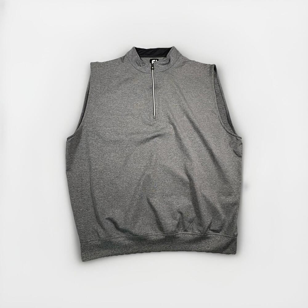 Footjoy Men’s XLarge Grey Solid Golf Vest 1/4 Zip Collar Logo Nylon Blend (A8)